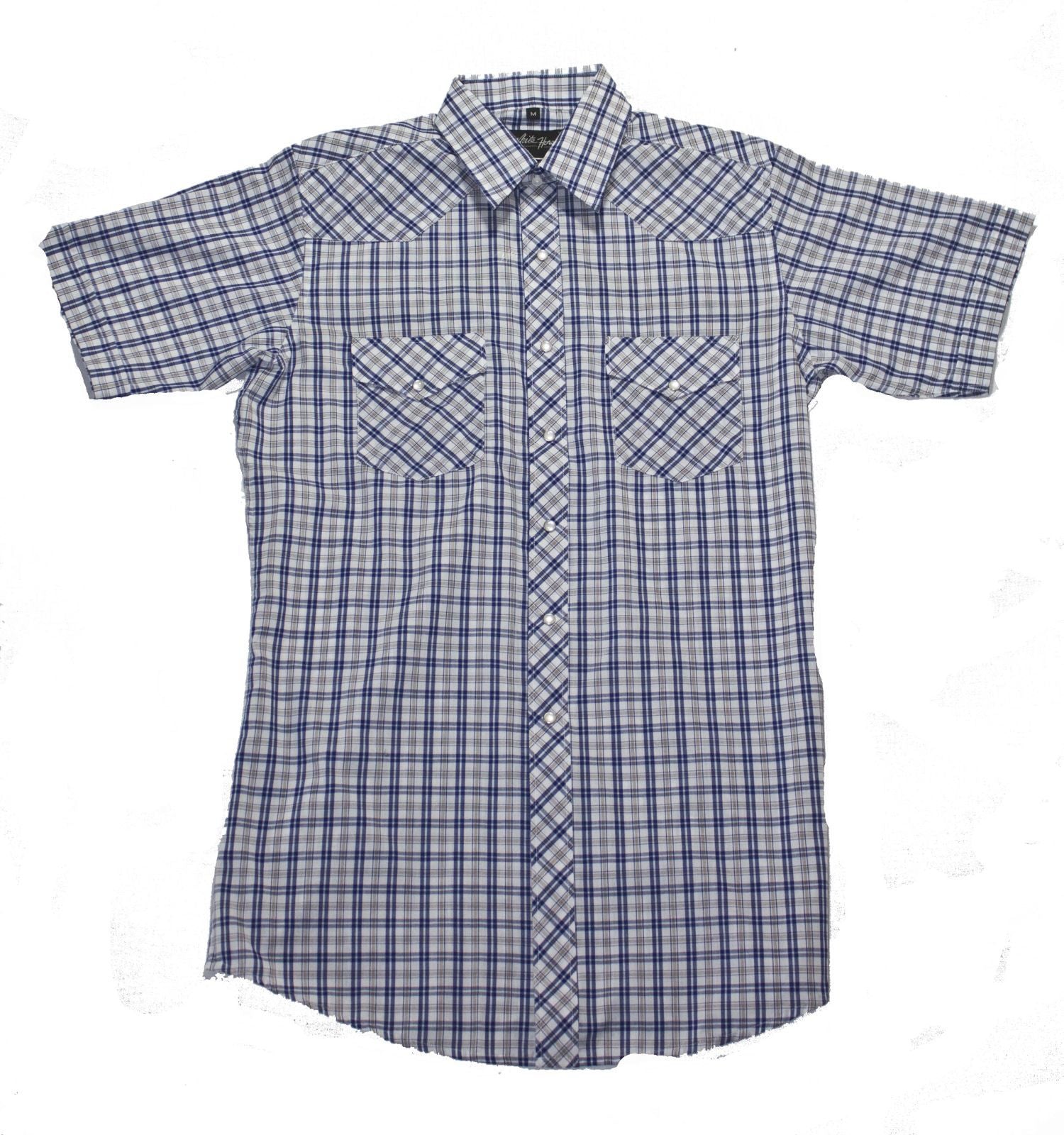 White Horse Apparel Men's Western Short Sleeve Shirt Blue/Tan Plaid