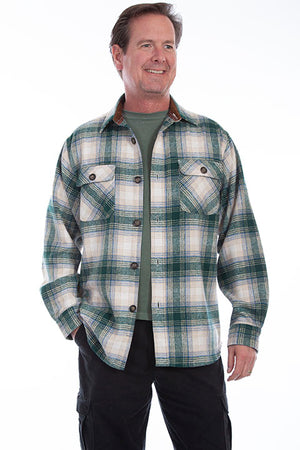 Farthest Point Corduory Plaid Green White Shirt Front
