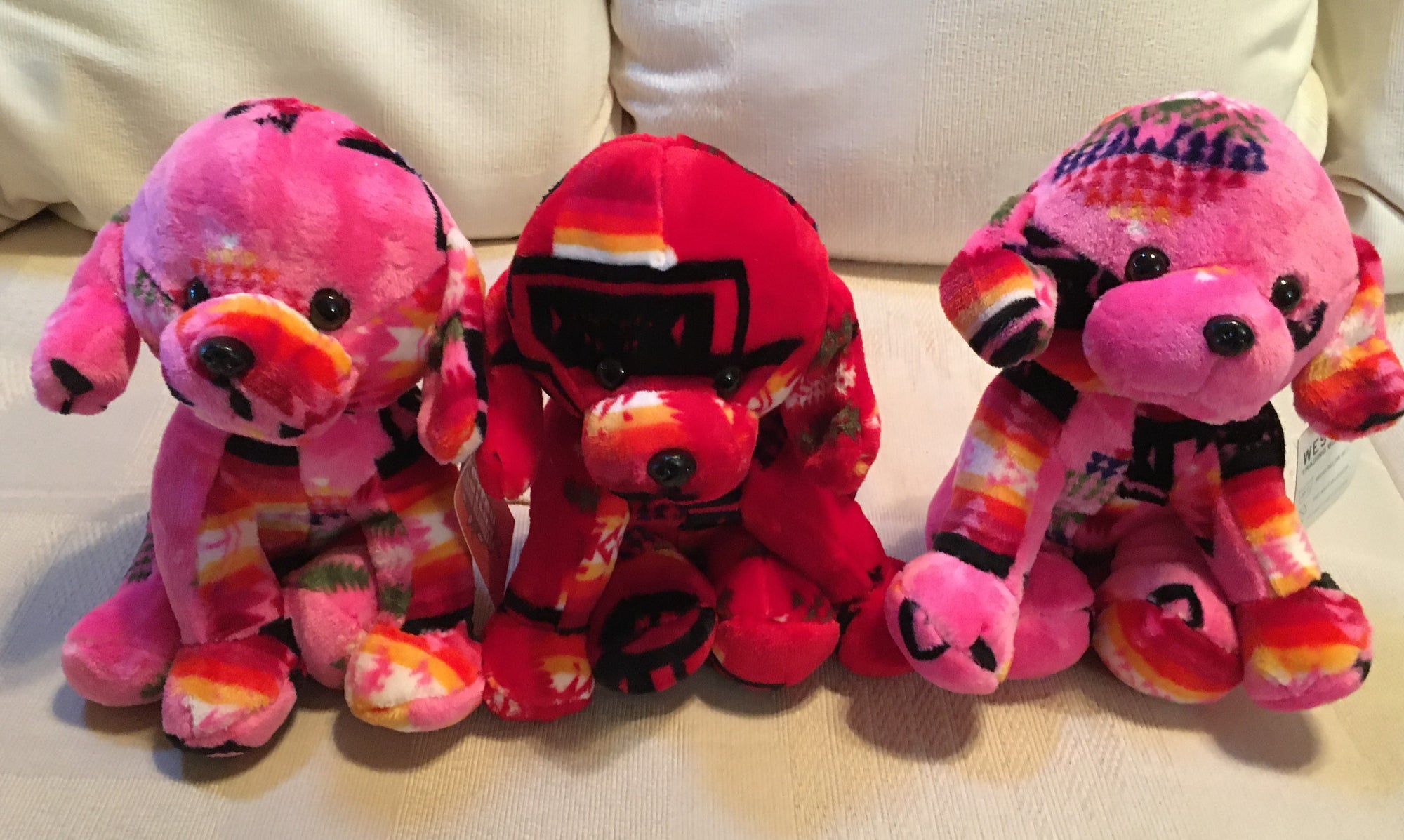 Plush Trio Puppies Pink and Red Front