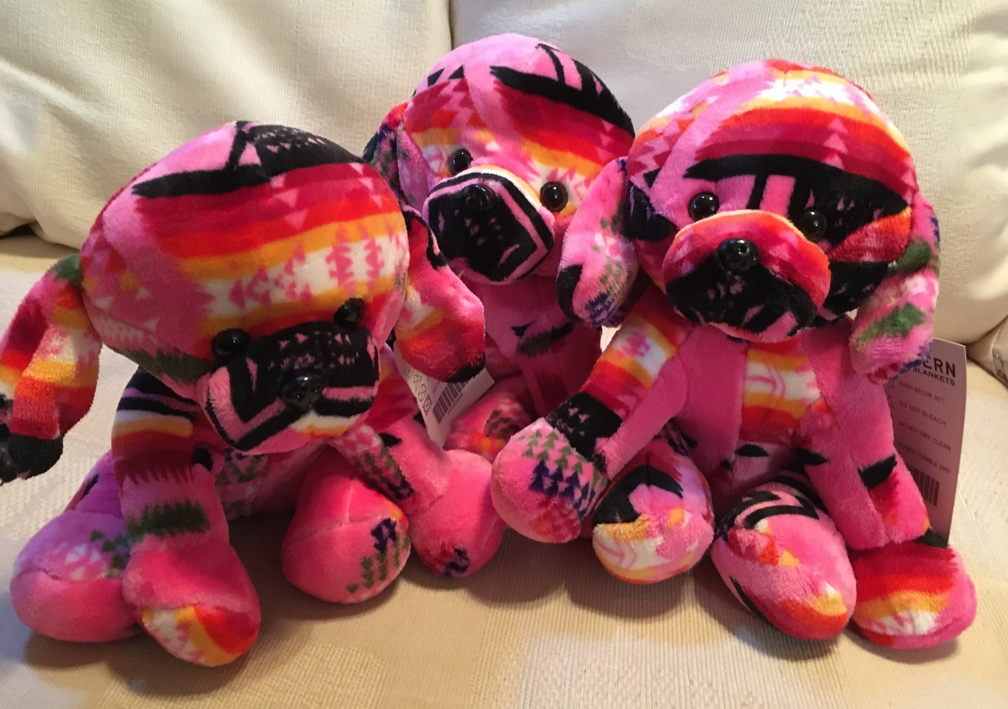 Plush Trio Puppies Pink with Pug Noses Front