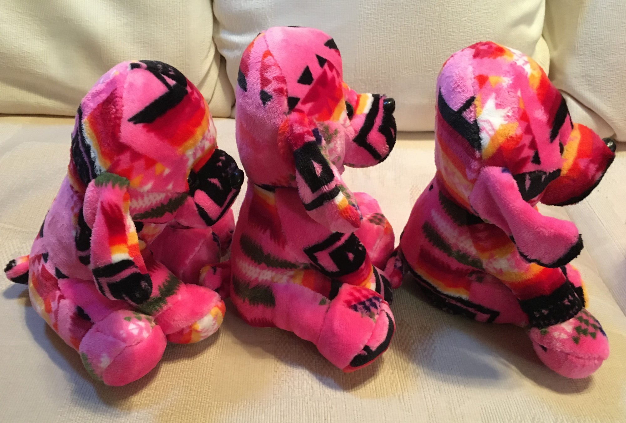 Plush Trio Puppies Pink with Pug Noses Side