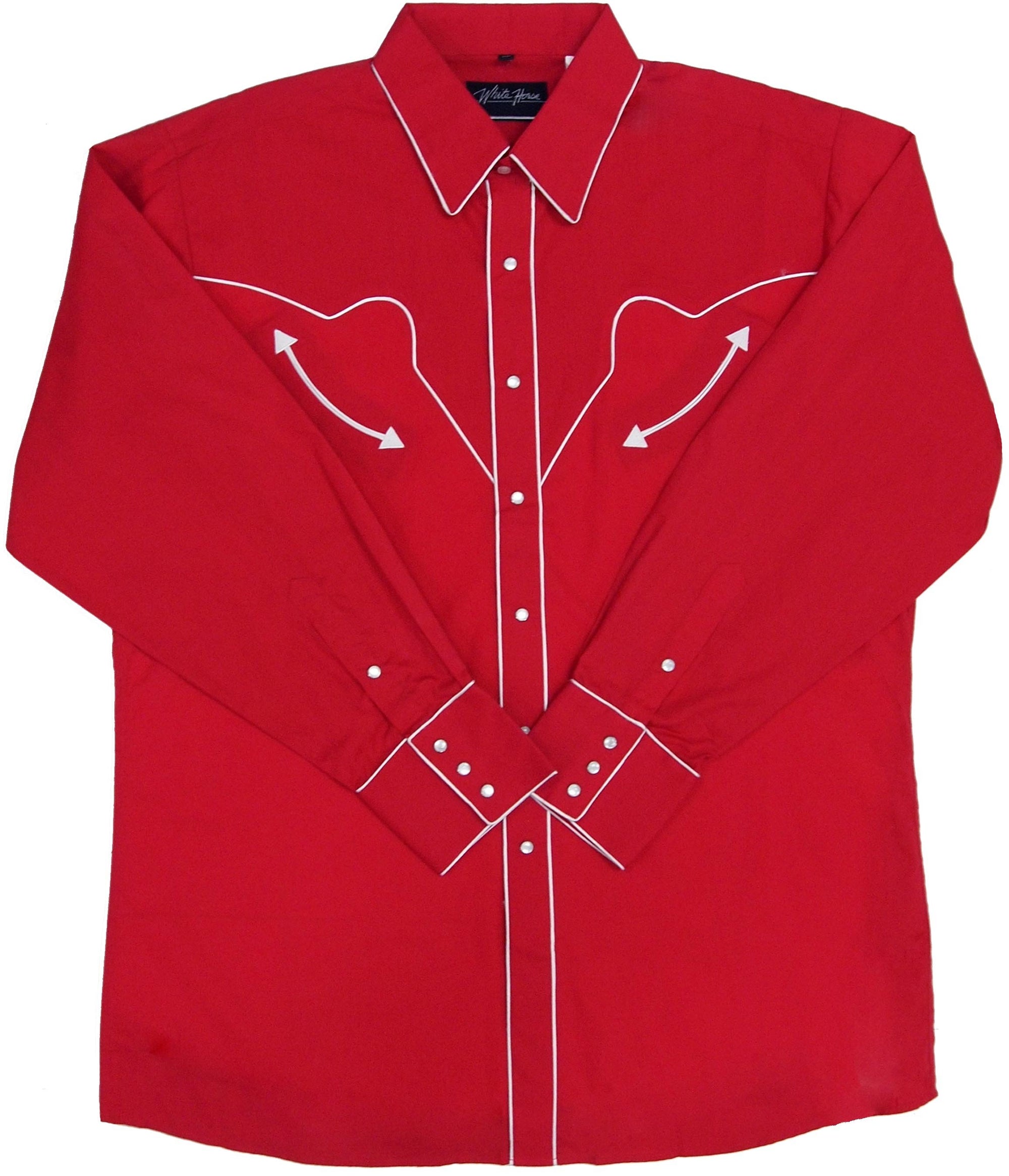 White Horse Apparel Men's Western Shirt Red with White Piping Front