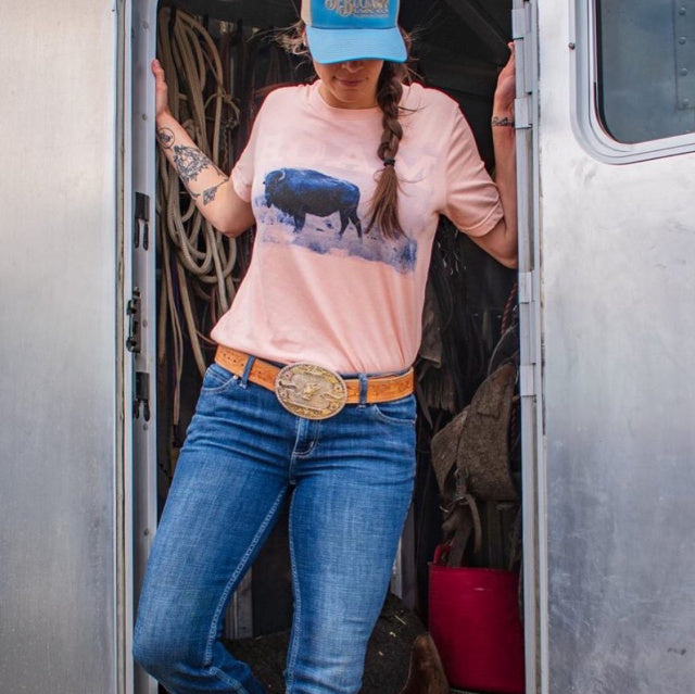 Original Cowgirl Clothing Ladies' T-Shirt ROAM Buffalo Peach