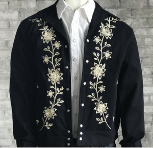 Rockmount Ranch Wear Mens Western Bolero Jacket Ivory Floral Embridery Front