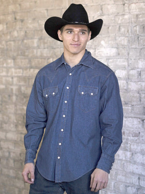 Rockmount Ranch Wear Mens Denim Longmire Western Shirt Untucked