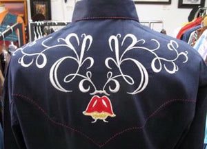 Vintage Inspired Western Shirt Men's Rockmount Art Deco Tulip Navy Back S-2XL