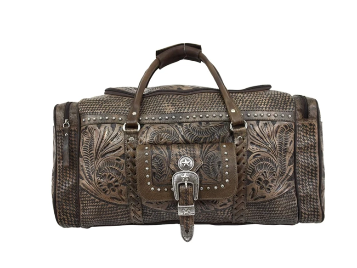 American West Handbag, Retro Rodeo Bag Luggage Distressed Charcoal Front