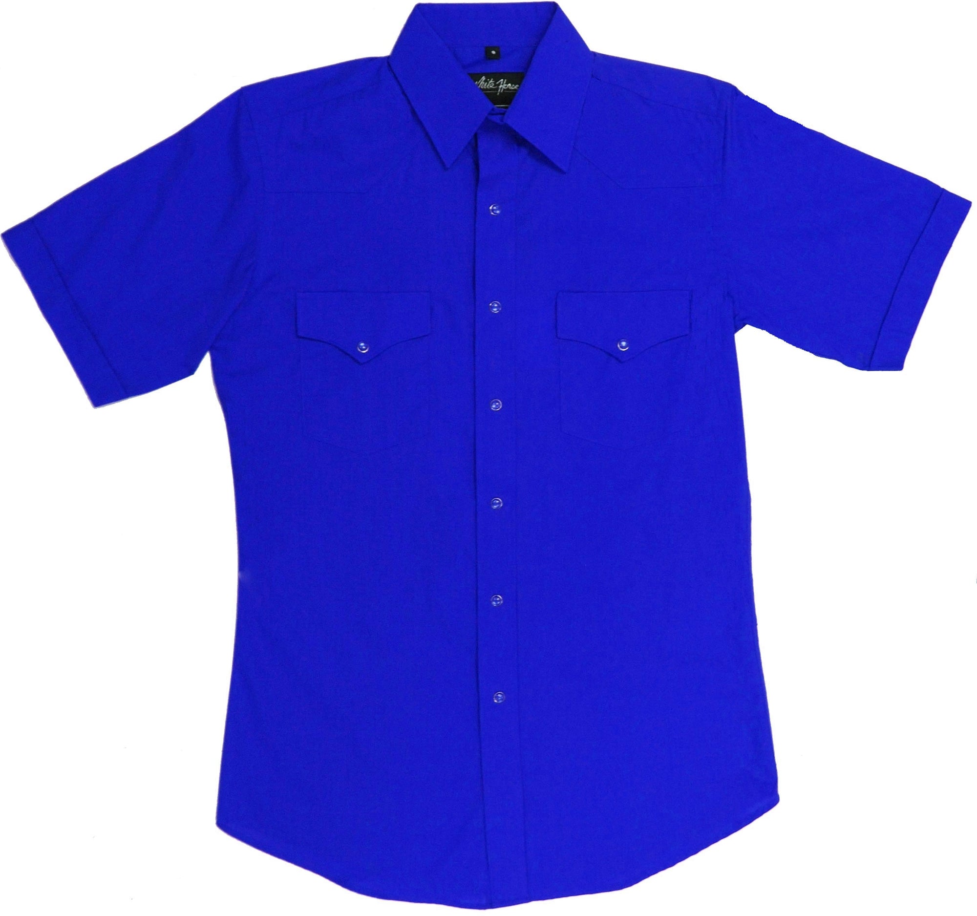 White Horse Apparel Men's Western Short Sleeve Shirt Solid Royal Blue