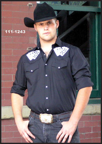 White Horse Apparel Men's Western Embroidered Shirt Royal Flush Cards on Black