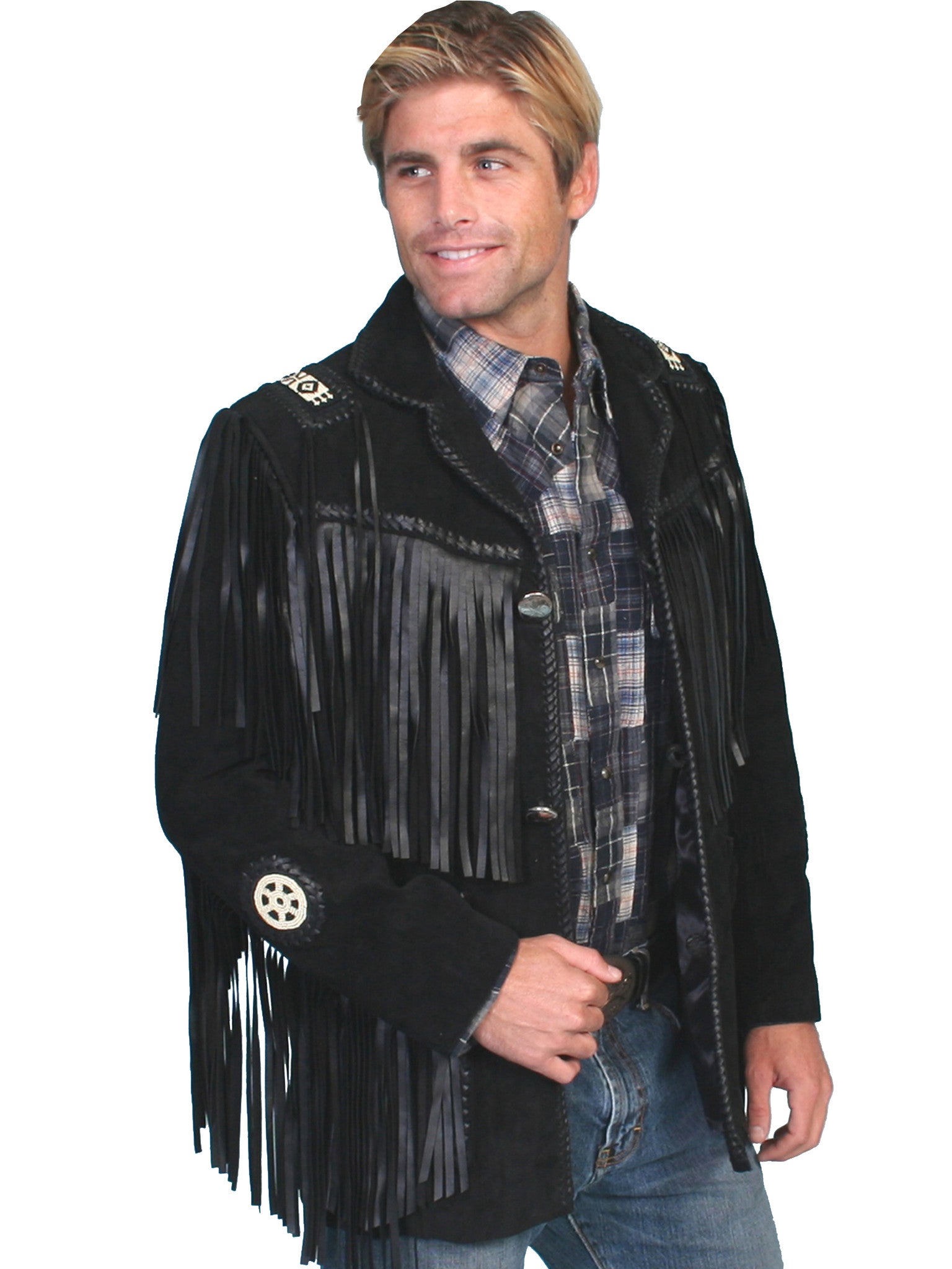 Scully Men's Suede Jacket with Fringe Black Front