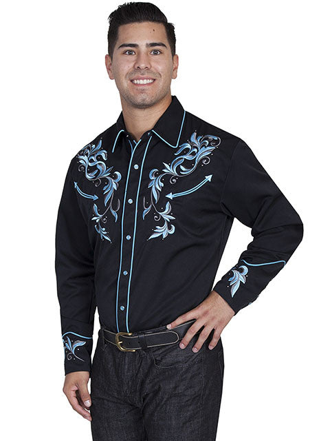 Vintage Inspired Western Shirt Scully Crystals Black S-4X