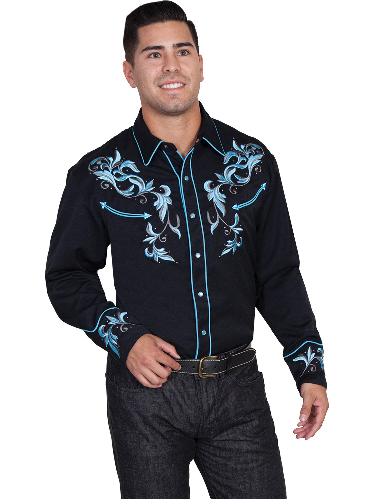 Vintage Inspired Western Shirt Scully Crystals Black S-4X