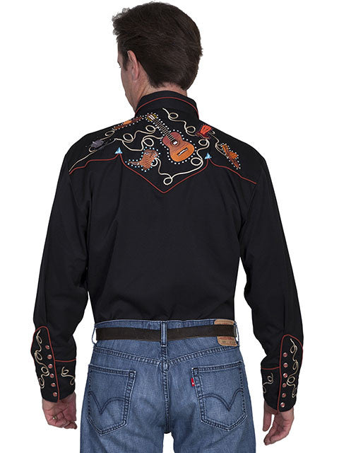 Vintage Inspired Western Shirt Mens Scully Boots and Guitars Back