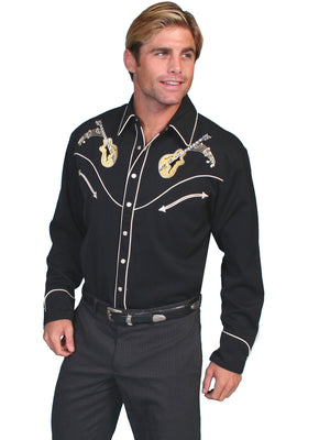 Vintage Inspired Western Shirt Mens Cars & Guitars Black S-4XL