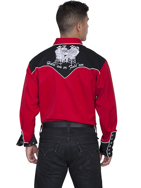 Vintage Inspired Western Shirt Mens Scully Gambler Red Front S-4X
