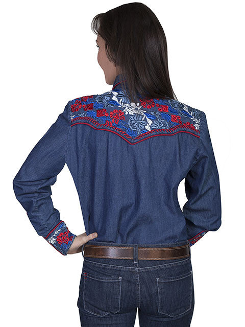 Vintage Inspired Western Shirt Ladies Scully Gunfighter Denim Multi Color Front XS-2XL