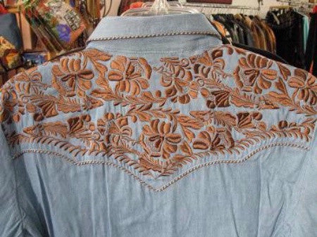 Vintage Inspired Western Shirt Ladies Scully Gunfighter Rust Blue Back Yoke XS-2XL