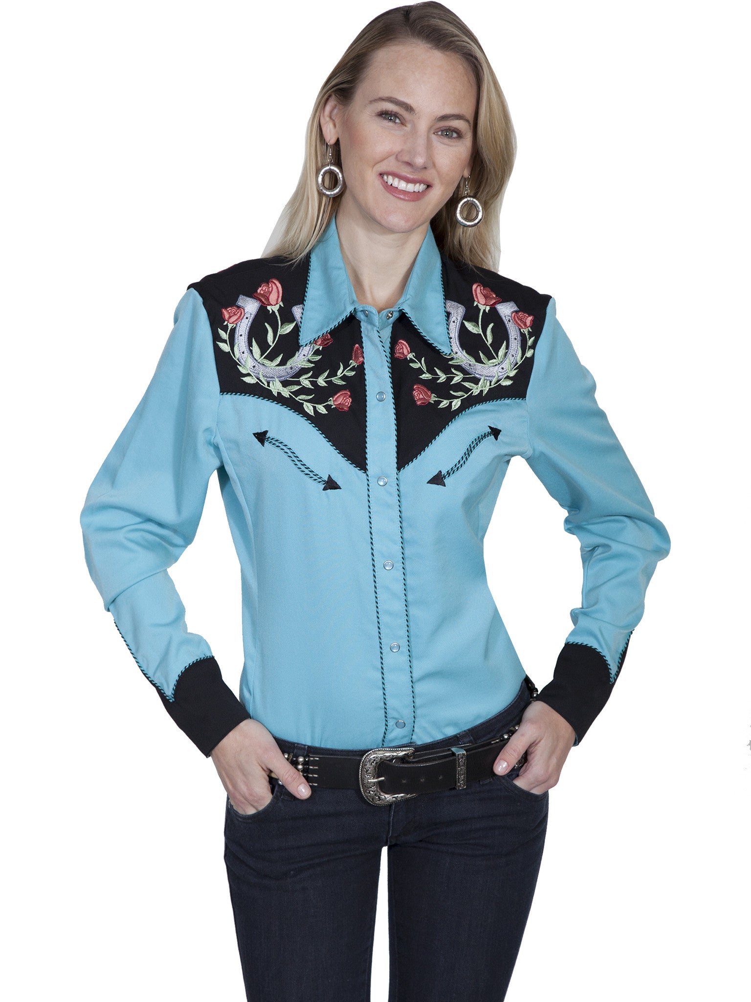 Scully Western Fancy Embroidered Shirt: Lucky Roses Front