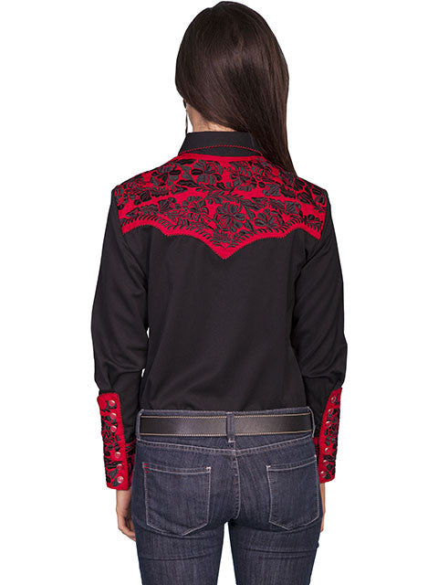 Vintage Inspired Western Shirt Ladies Scully Gunfighter Crimson Black Front XS-2XL