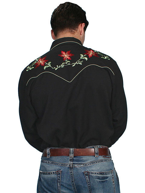 Vintage Inspired Western Shirt Mens Scully Floral Front Black S-4X