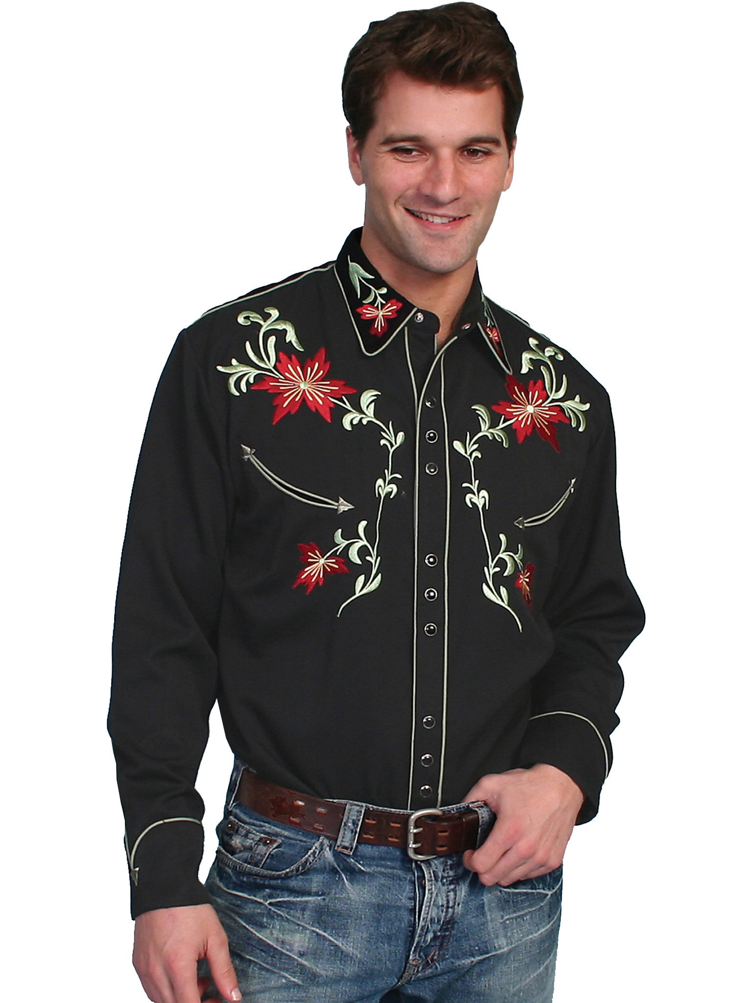 Vintage Inspired Western Shirt Mens Scully Floral Front Black S-4X