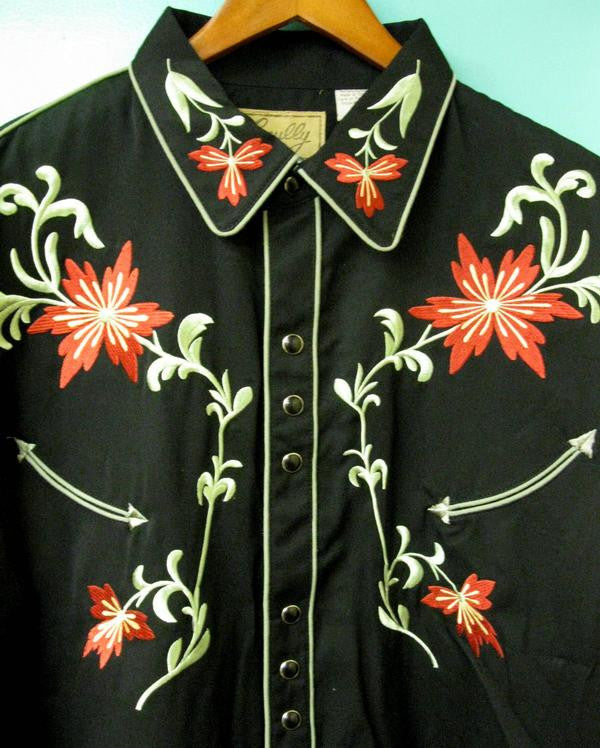 Vintage Inspired Western Shirt Mens Scully Floral Front Black S-4X