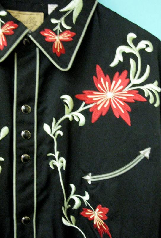 Vintage Inspired Western Shirt Mens Scully Floral Right Front Black S-4X