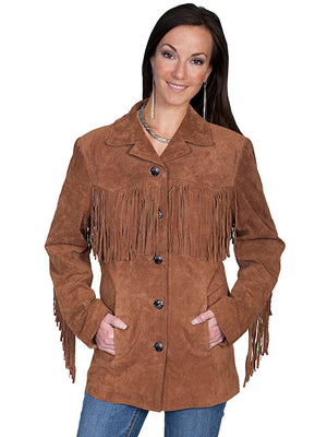 Scully Women's Suede Jacket with Fringe Cinnamon Front 