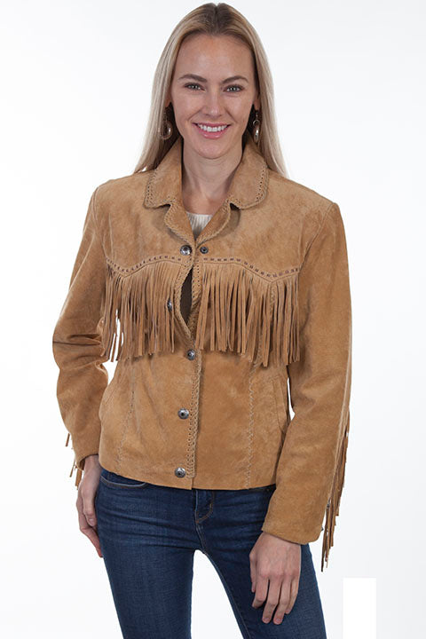 Scully Women's Suede Jacket with Fringe and Whip Stitching Front