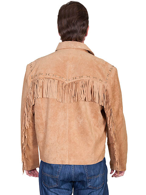 Men's Scully Suede Western Short Jacket with Fringe Bourbon Back