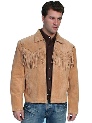 Men's Scully Suede Western Short Jacket with Fringe Bourbon BFront