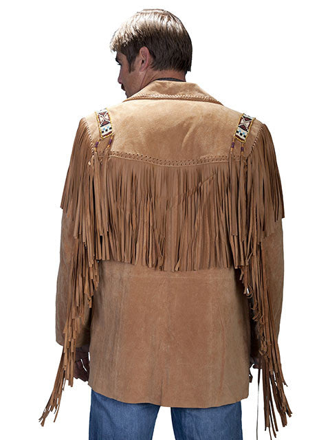 Scully Mens Fringe, Beads, Epaulets Jacket, Golden Tan Front View