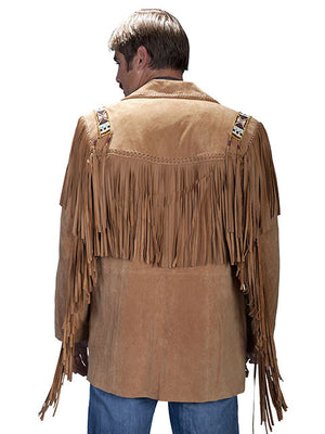 Scully Mens Fringe, Beads, Epaulets Jacket, Golden Tan Back View