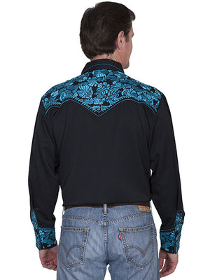 Vintage Inspired Western Shirt Mens Scully Gunfighter Turquoise Back S-4XL