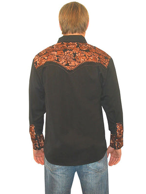 Vintage Inspired Western Shirt Mens Scully Gunfighter Black Rust Back S-4XL
