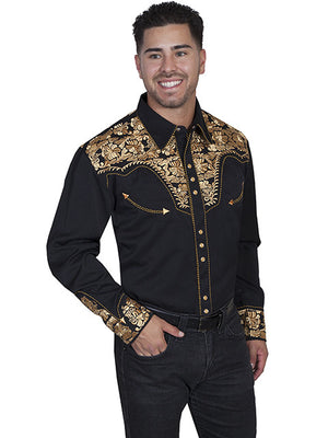 Vintage Inspired Western Shirt Mens Scully Gunfighter Gold S-4XL