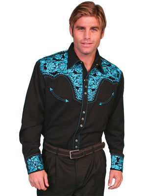 Vintage Inspired Western Shirt Mens Scully Gunfighter Turquoise S-4XL