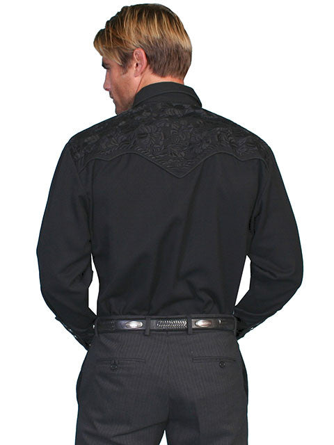 Vintage Inspired Western Shirt Mens Scully Gunfighter Black Back S-4X