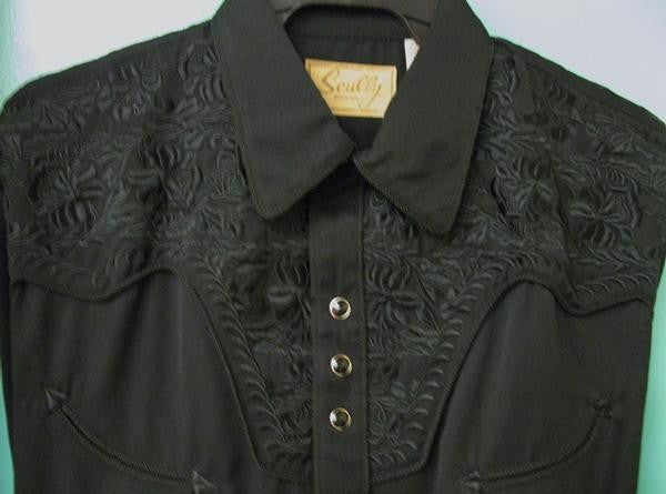Vintage Inspired Western Shirt Mens Scully Gunfighter Black Front S-4X