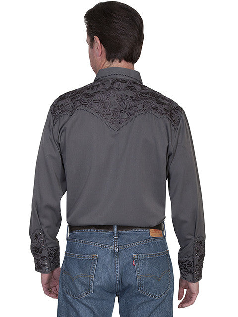 Vintage Inspired Western Shirt Mens Scully Gunfighter Charcoal Front