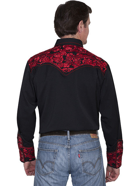 Vintage Inspired Western Shirt Mens Scully The Gunfighter Crimson Back S-4XL