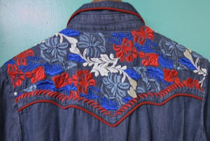 Vintage Inspired Western Shirt Ladies Scully Gunfighter Denim Multi Color Back XS-2XL
