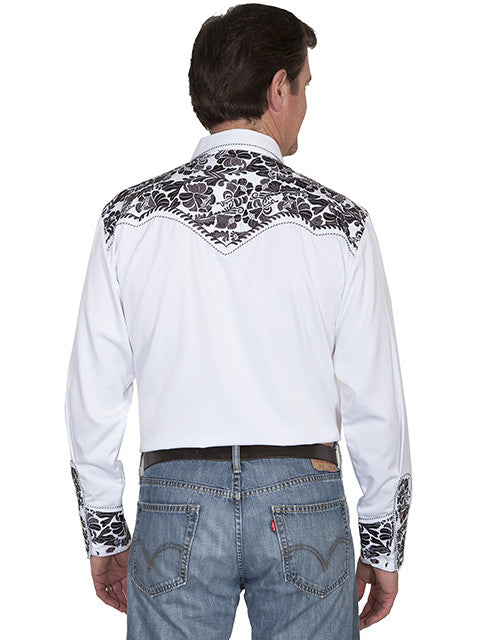 Vintage Inspired Western Shirt Mens Scully Gunfighter White & Pewter S-4XL