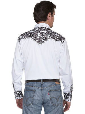 Vintage Inspired Western Shirt Mens Scully Gunfighter White & Pewter Back S-4XL