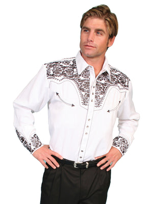 Vintage Inspired Western Shirt Mens Scully Gunfighter White & Pewter S-4XL