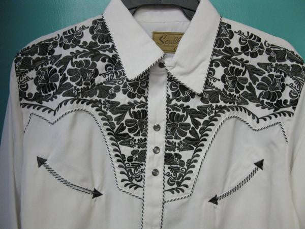 Vintage Inspired Western Shirt Mens Scully Gunfighter White & Pewter Yoke S-4XL