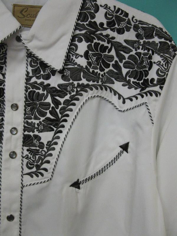 Vintage Inspired Western Shirt Mens Scully Gunfighter White & Pewter Yoke S-4XL