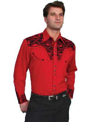 Vintage Western Shirt: Scully Men's Gunfighter Red & Black - OutWest Shop