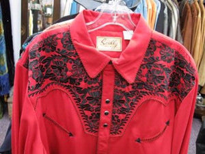 Vintage Inspired Western Shirt Mens Scully Gunfighter Front Yoke Red S-4X