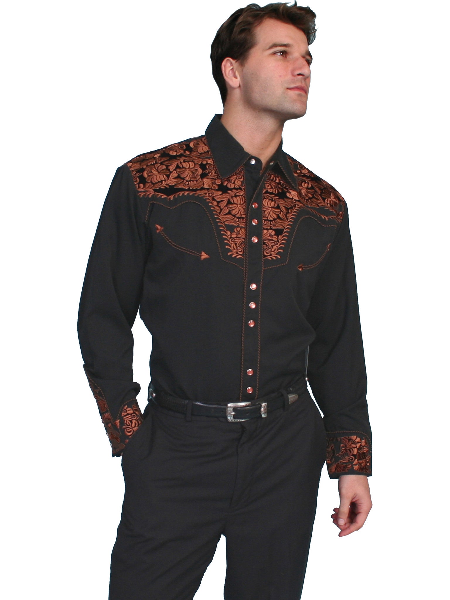 Vintage Inspired Western Shirt Mens Scully Gunfighter Black Rust S-4XL